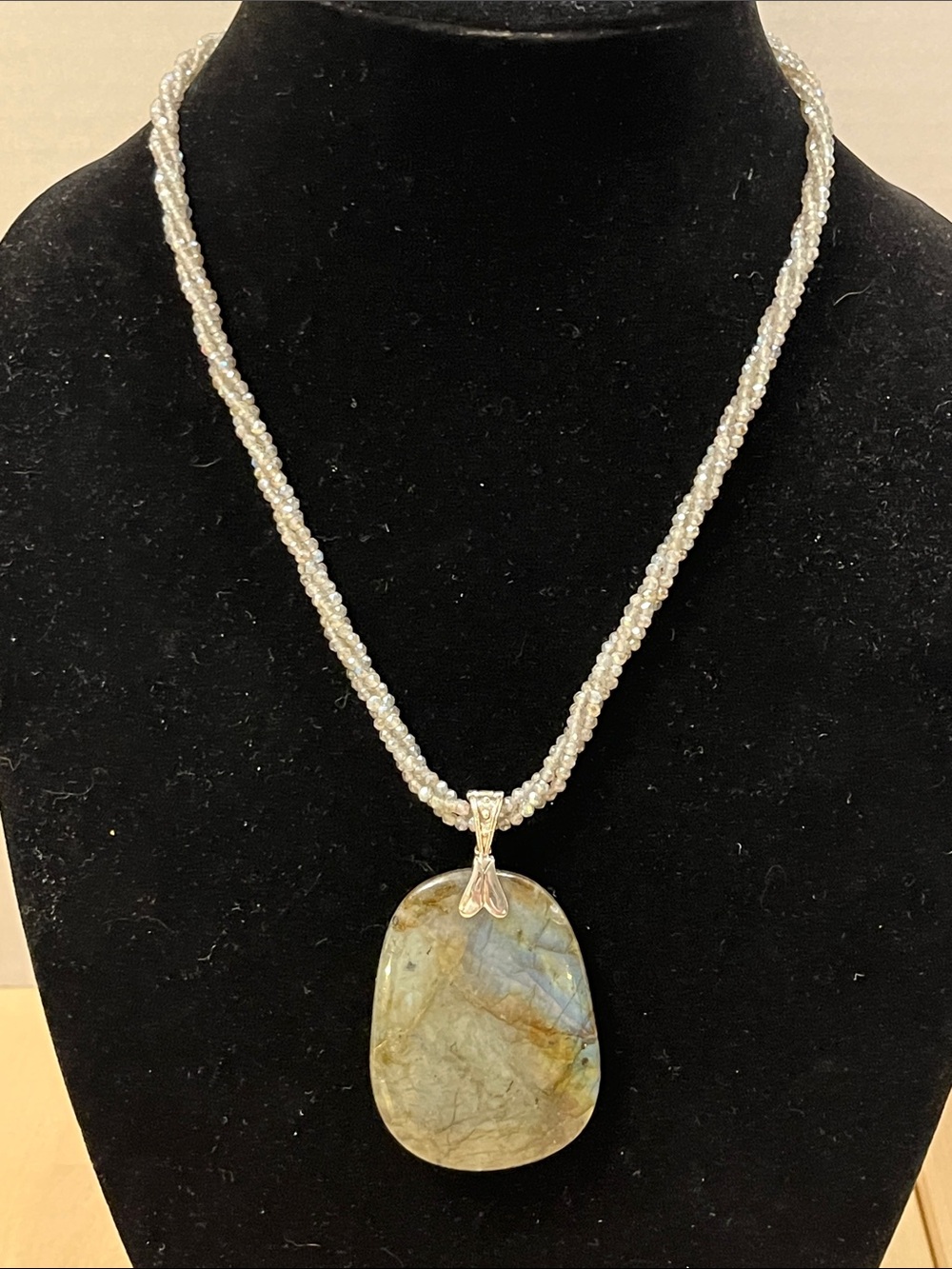 JTV VJC 925 Sterling Silver Natural Labradorite Pendant Twisted Beaded Necklace